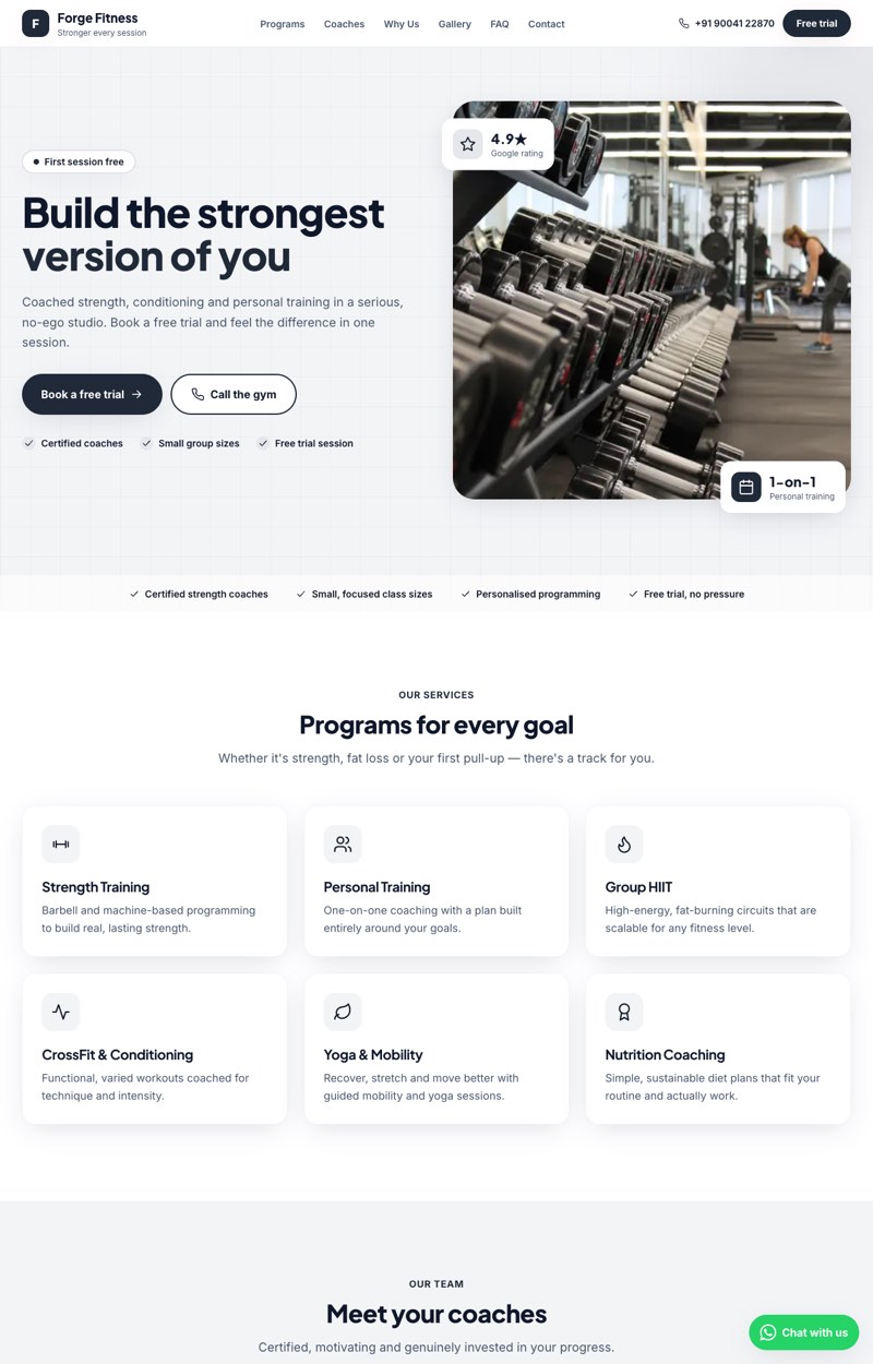 Live preview of a gym website