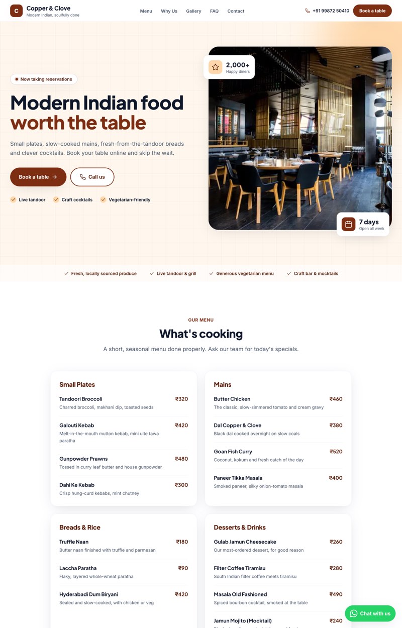 Live preview of a restaurant website